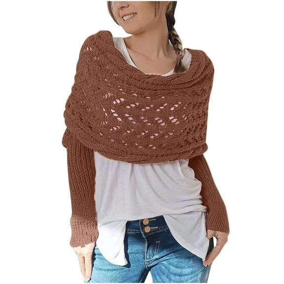 Oplxuo Women's Sexy Hollow Cropped Sweaters Shawl, Fall Winter Long Sleeve Off Shoulder Knitted Pullover Tops Blouses