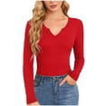 thumbnail image 1 of Oplxuo Women's Sexy Low Cut Ribbed Knit Shirts - 2024 Fall Winter Slim Fit V Neck Long Sleeve Pullover Casual Sweaters, 1 of 3
