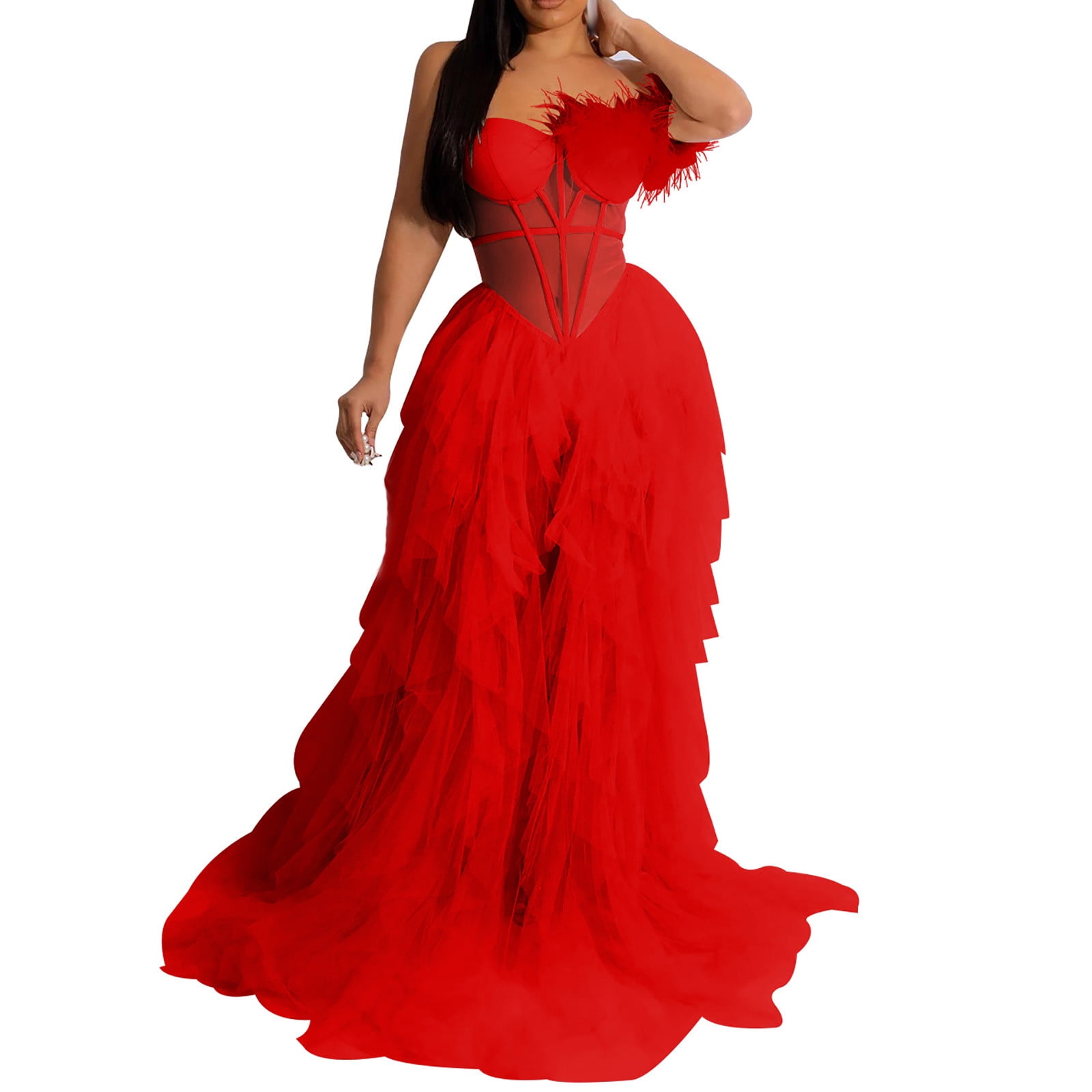 Sexy Solid Color See-Through Mesh Strapless Fishtail Dresses