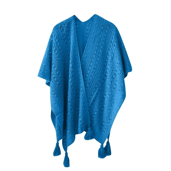 Oplxuo Women's Shawl Wraps - Knitted Hollow Cardigans - Casual Poncho Cape Open Front Sweater with Tassels