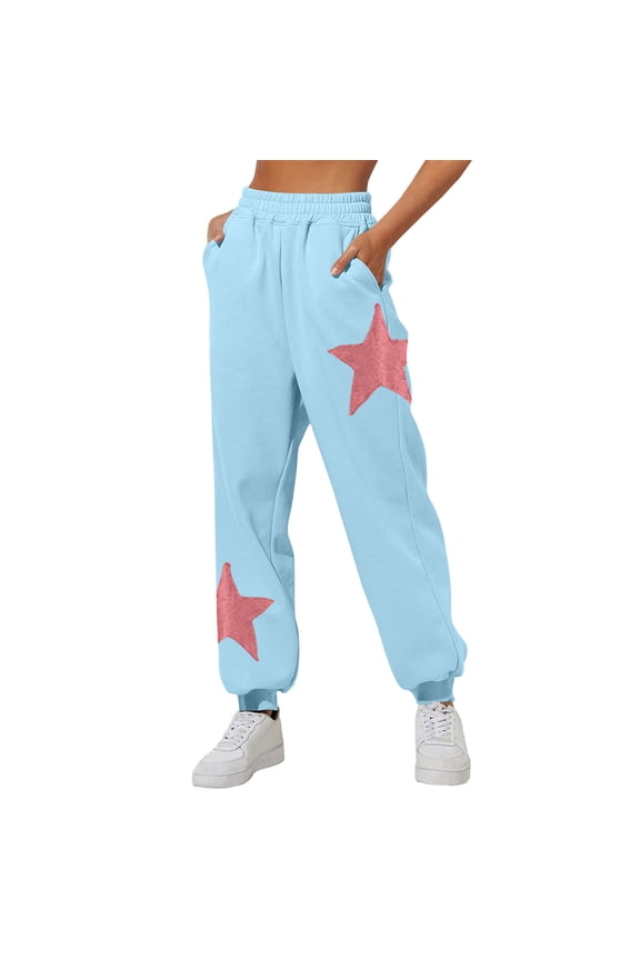 Women's Stars Printed Sweatpants - Loose Elastic Waist Chic Graphic Lounge Track Pants with Pockets