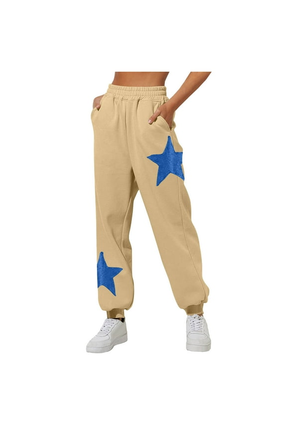 Women's Stars Printed Sweatpants - Loose Elastic Waist Chic Graphic Lounge Track Pants with Pockets