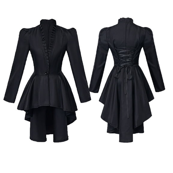 Oplxuo Women's Steampunk Victorian Jacket Coat Medieval Vintage Gothic Tailcoat Long Sleeve Tuxedo Shirt