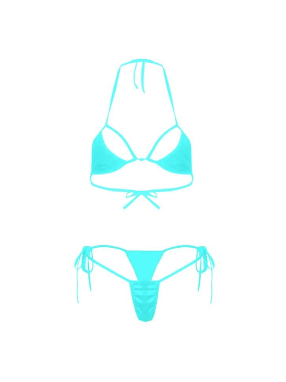 Women's Strappy Micro Bikini Sets Sexy Halter Triangle Tie Side String 2 Piece Bathing Suit Cheeky Lingerie Swimsuits