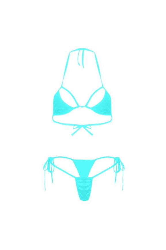 Women's Strappy Micro Bikini Sets Sexy Halter Triangle Tie Side String 2 Piece Bathing Suit Cheeky Lingerie Swimsuits