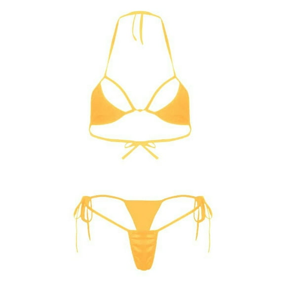 Oplxuo Women's Strappy Micro Bikini Sets Sexy Halter Triangle Tie Side String 2 Piece Bathing Suit Cheeky Lingerie Swimsuits