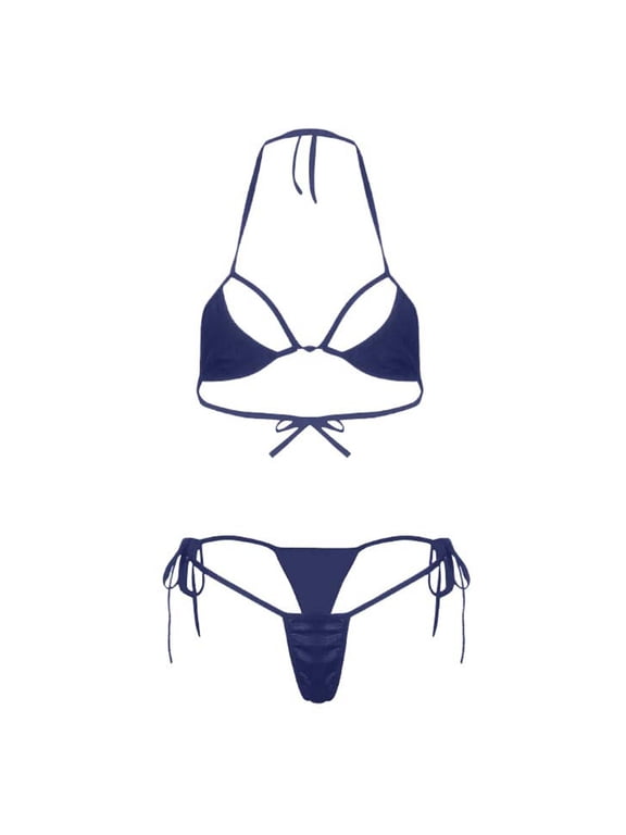 Women's Strappy Micro Bikini Sets Sexy Halter Triangle Tie Side String 2 Piece Bathing Suit Cheeky Lingerie Swimsuits