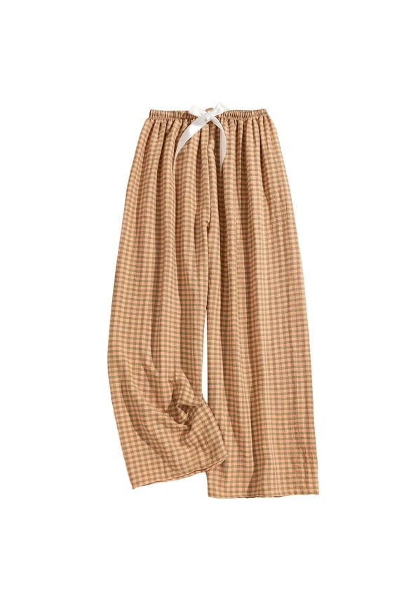 Women's Striped Gingham Boxer Pants Cotton Pajama Lounge Pj Casual Plaid Trousers Y2K Beach Bottoms with Pockets