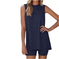 thumbnail image 1 of Oplxuo Women's Summer 2 Piece Outfits Sleeveless High Low Spilt Hem Tank Top Biker Shorts Sets Lounge Set Tracksuit, 1 of 7