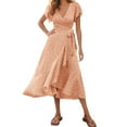 thumbnail image 1 of Oplxuo Women's Summer Maxi Dress Casual Wrap Floral Boho Short Sleeve V Neck Split Ruffle Beach Long Dresses, 1 of 5