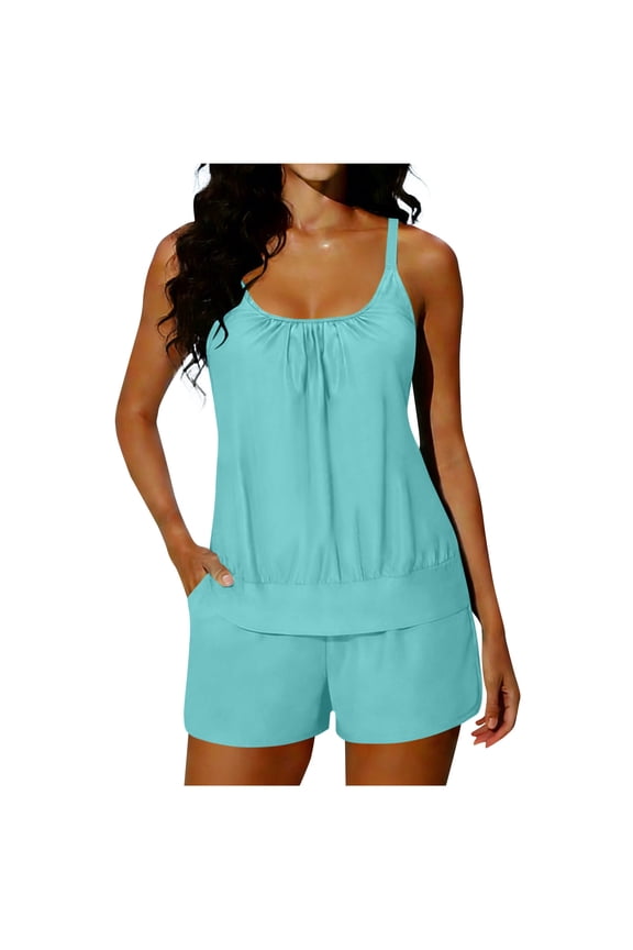Women's Tankini Swimsuits Tummy Control Modest 2026 Two Piece with Sporty Pockets Bathing Suits