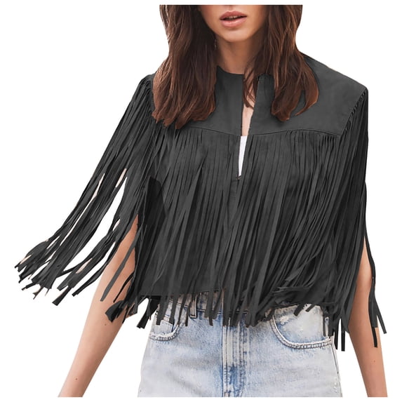 Oplxuo Women's Tassel Fringe Vest Sleeveless Suede Open Front Cardigan 70s Hippie Western Jacket