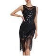 thumbnail image 1 of Oplxuo Women's Tassel Hem Flapper Dresses 1920s Sequin Fringed Great Gatsby Party Dress Roaring 20s Cocktail Dance Dress, 1 of 7