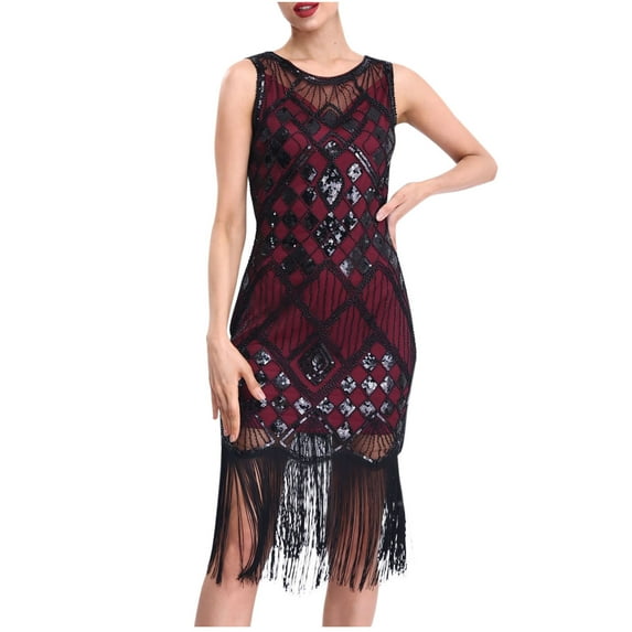 Oplxuo Women's Tassel Hem Flapper Dresses 1920s Sequin Fringed Great Gatsby Party Dress Roaring 20s Cocktail Dance Dress