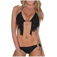 thumbnail image 1 of Oplxuo Women's Tassels Halter String Triangle Bikini Sets Sexy Low Rise Cheeky Swimsuits Two Piece Bathing Suits, 1 of 3