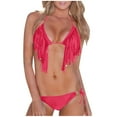 thumbnail image 1 of Oplxuo Women's Tassels Halter String Triangle Bikini Sets Sexy Low Rise Cheeky Swimsuits Two Piece Bathing Suits, 1 of 3
