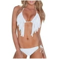 thumbnail image 1 of Oplxuo Women's Tassels Halter String Triangle Bikini Sets Sexy Low Rise Cheeky Swimsuits Two Piece Bathing Suits, 1 of 3