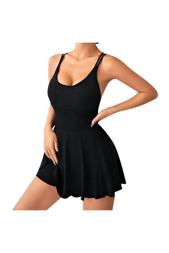 Women's Tennis Dress with Built in Shorts and Bra, Sexy Crossover Backless Ladies Summer Athletic Golf Workout Dress