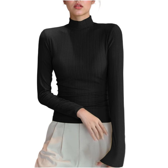 Oplxuo Women's Turtleneck Long Sleeve Shirts 2025 Fall Basic Thermal Underwear Tops Ribbed Fitted Layering Knit Top