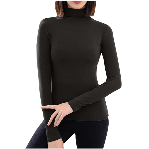 Oplxuo Women's Turtleneck Long Sleeve Shirts Casual Basic T Shirts Lightweight Base Layer Solid Slim Fit Tops