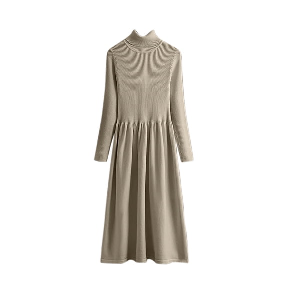 Oplxuo Women's Turtleneck Sweater Dress Cozy Long Sleeve Elegant Pullover Knit Flare Midi Dresses
