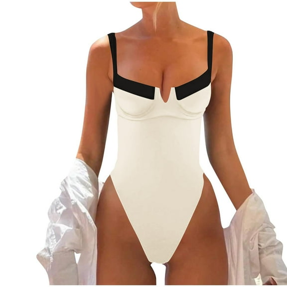 Oplxuo Women's Underwire Push Up One Piece Swimsuit Sexy Open Back Tummy Control Bathing Suit Colorblock Slimming Swimwear