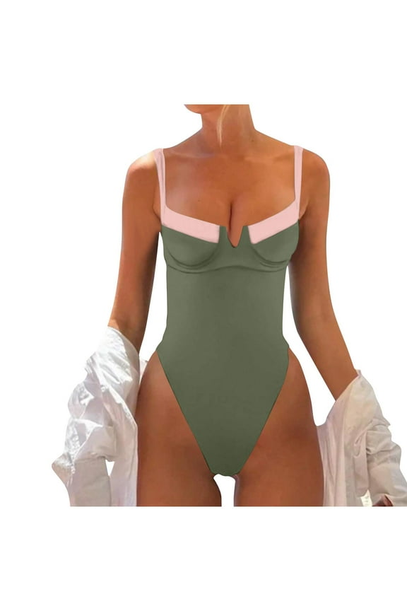 Women's Underwire Push Up One Piece Swimsuit Sexy Open Back Tummy Control Bathing Suit Colorblock Slimming Swimwear