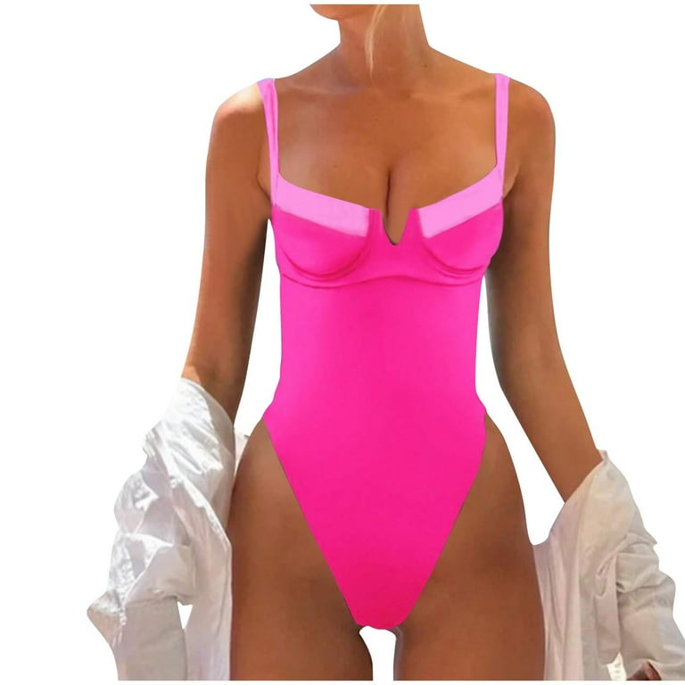 Oplxuo Women's Underwire Push Up One Piece Swimsuit Sexy Open Back Tummy  Control Bathing Suit Colorblock Slimming Swimwear - Walmart.com