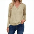 thumbnail image 1 of Oplxuo Women's V Neck T-Shirts with Banded Bottom, Loose Casual Long Sleeve Solid Tunic Tops Dressy Fall Pullover Blouses, 1 of 2