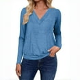 thumbnail image 1 of Oplxuo Women's V Neck T-Shirts with Banded Bottom, Loose Casual Long Sleeve Solid Tunic Tops Dressy Fall Pullover Blouses, 1 of 2