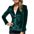 thumbnail image 1 of Oplxuo Women's Velvet Blazer, Classic Notched Lapel Casual Button Down Long Sleeve Suit Jacket Outerwear with Pockets, 1 of 7