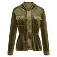 thumbnail image 1 of Oplxuo Women's Velvet Trucker Jacket, Casual Button Down Long Sleeve Cropped Cargo Shacket Tops Outerwear with Pockets, 1 of 4
