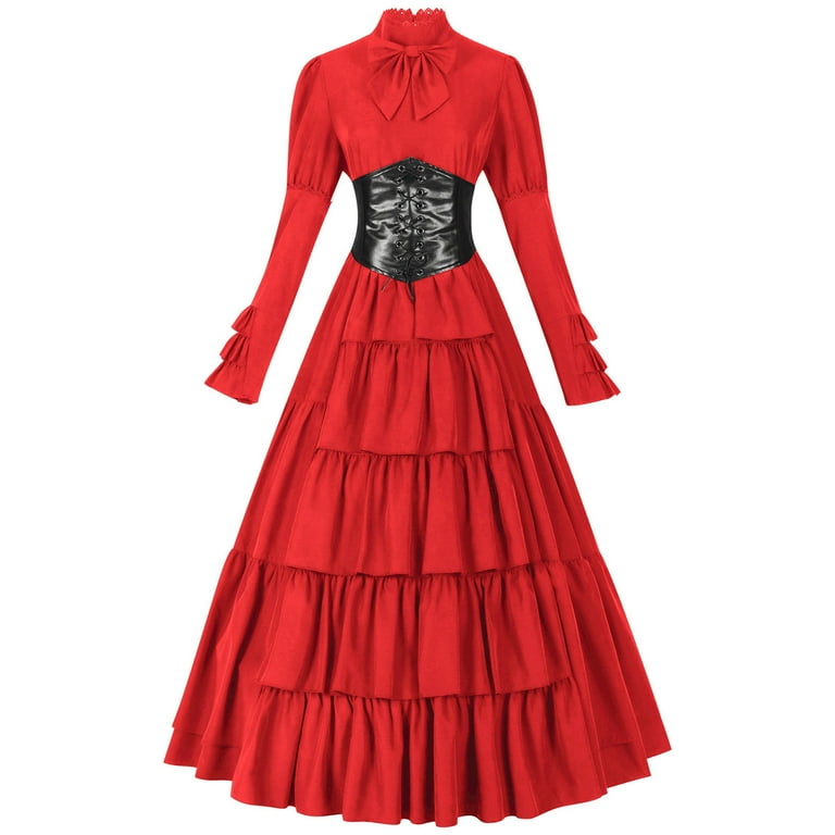 Oplxuo Women's Victorian Corset Dress Vintage Floor Lenght Ruffle Layered Medieval Gothic Rococo Ball Gown Cosplay Dresses