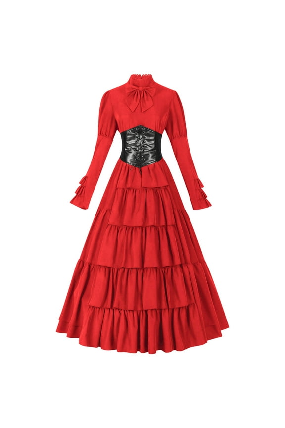 Women's Victorian Corset Dress Vintage Floor Lenght Ruffle Layered Medieval Gothic Rococo Ball Gown Cosplay Dresses