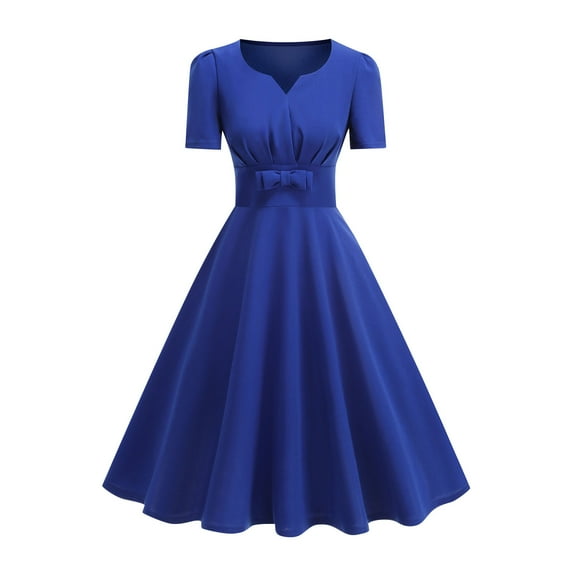 Oplxuo Women's Vintage Tea Dress, Short Sleeve Cocktail Party Dress Work Church Casual Dress