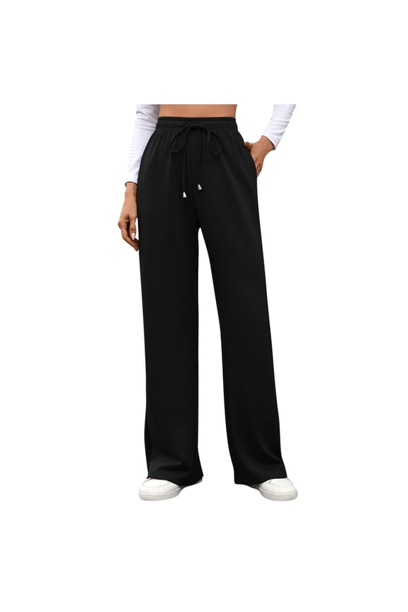 Women's Wide Leg Pants High Waist Drawstring Sweatpants Joggers with Pockets