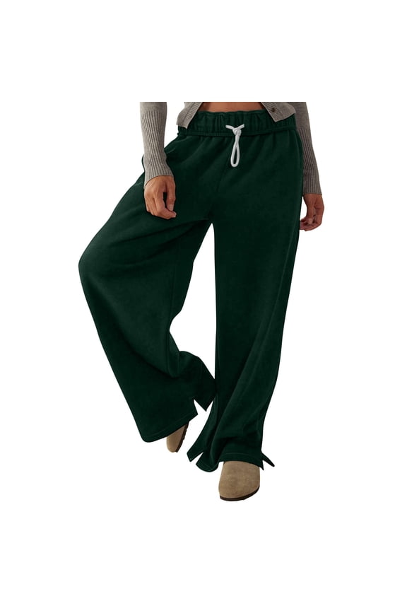 Women's Wide Leg Split Track Sweatpants, Baggy Drawstring Elastic Waist Comfort Lounge Pants with Pockets
