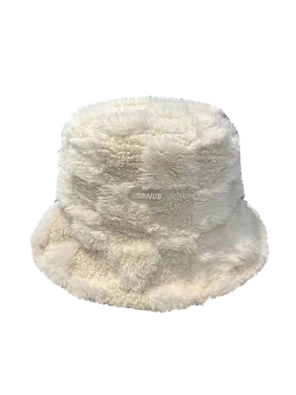 Women's Winter Fuzzy Faux Fur Bucket Hat Slouchy Warmer Fisherman Hats for Men Soft Fluffy Warm Cap