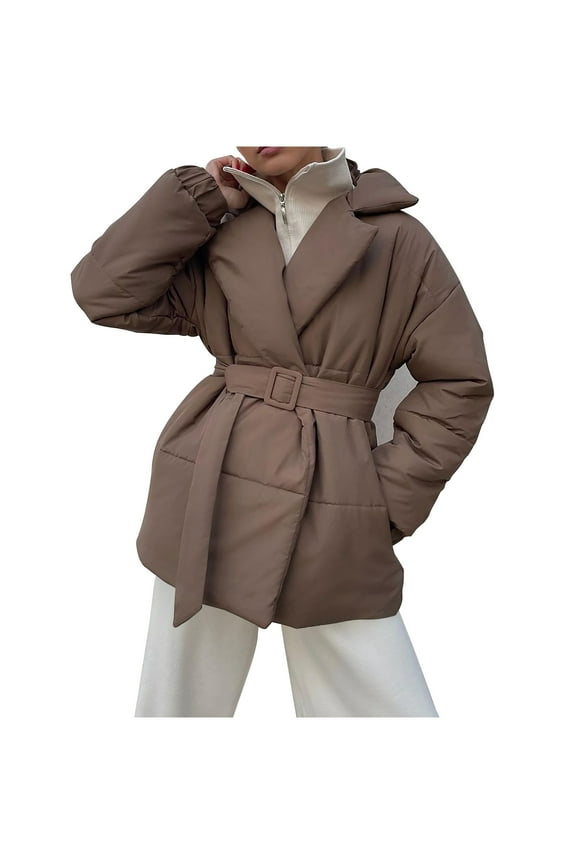 Women's Winter Quilted Down Coat with Belt, Oversized Wrap Padded Warm Outerwear Puffer Jackets with Pockets