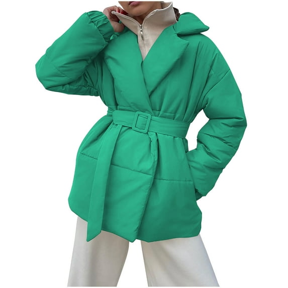 Oplxuo Women's Winter Quilted Down Coat with Belt, Oversized Wrap Padded Warm Outerwear Puffer Jackets with Pockets