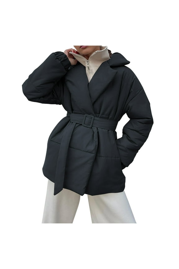 Women's Winter Quilted Down Coat with Belt, Oversized Wrap Padded Warm Outerwear Puffer Jackets with Pockets