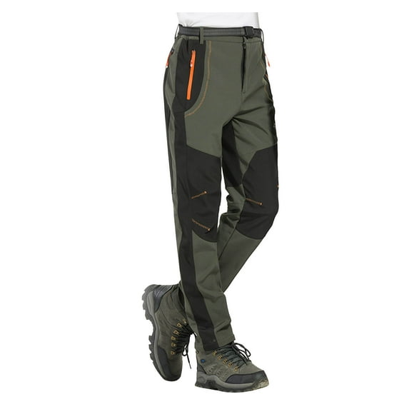 Oplxuo Women's Winter Warm Fleeve Lined Hiking Pants Colorblock Stretch Outdoor Travel Camping Safari Pants with Pockets