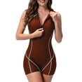 thumbnail image 1 of Oplxuo Women's Zipper Front Boyleg Rash Guard - Athletic Boyshorts One Piece Swimsuit Sleeveless Surfing Bathing Suits, 1 of 6