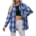 thumbnail image 1 of Oplxuo Womens 2025 Fall Classic Plaid Shirts Casual Button Down Long Sleeve Shacket Jacket Loose Blouses Tops, 1 of 6