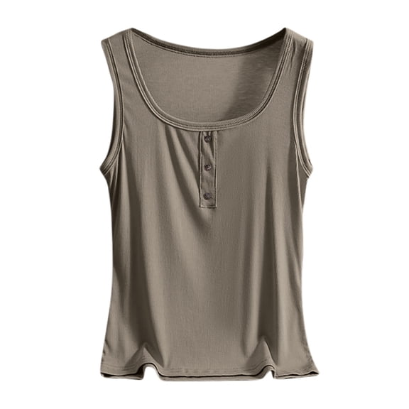 Oplxuo Womens 2025 Summer Tank Tops Ribbed Knit Slim Fit Sleeveless Henley Shirts Casual Basic Button Up Blouse