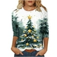 thumbnail image 1 of Oplxuo Womens 3/4 Length Sleeve Tops Funny Christmas Graphic 2025 Crew Neck Holiday Tops Pullover, 1 of 3