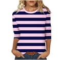 thumbnail image 1 of Oplxuo Womens 3/4 Length Sleeve Tunic Tops Casual Crew Neck Striped Shirts Basic Tees Business Work Blouses Fall 2025 Clothes, 1 of 5