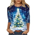 thumbnail image 1 of Oplxuo Womens 3/4 Sleeve Crew Neck Christmas T-Shirts Merry Christmas Tree Graphic Tee Holiday Three Quarter Length Tunic Tops, 1 of 4