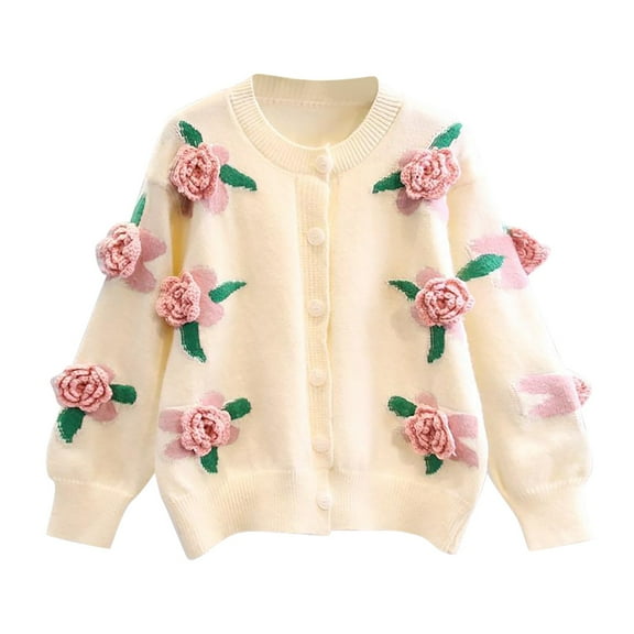 Oplxuo Womens 3D Flower Applique Button Down Cardigan Sweaters Lantern Long Sleeve Knit Slouchy Cute Outerwear Coats