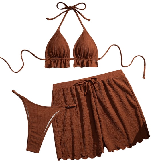 Oplxuo Womens Bikini Push Up Coverage High Waist Swimsuits Three Piece Bathing Suits Lightweight Breathable Summer Swimwear